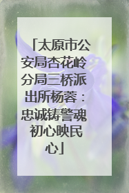 太原市公安局杏花岭分局三桥派出所杨蓉：忠诚铸警魂 初心映民心
